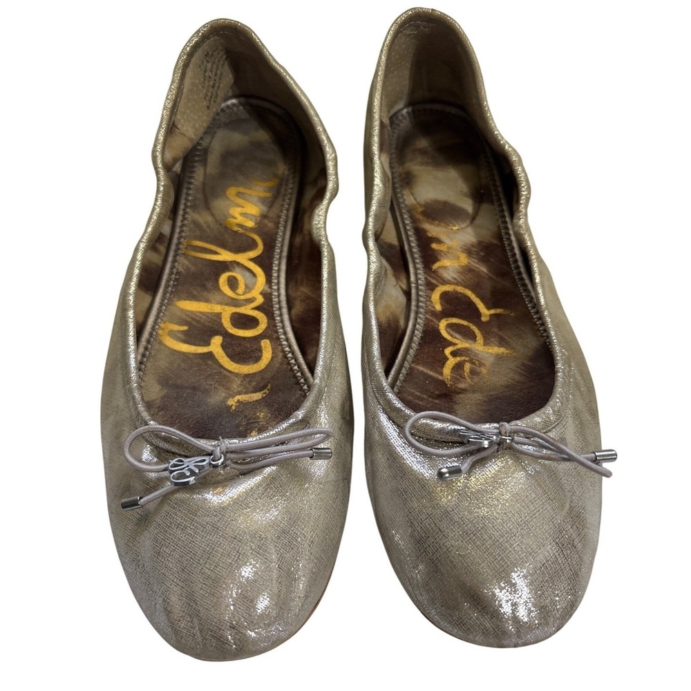 Sam Edelman Felicia Ballet Flats Gold Leather Upper Bow Detail Size 7.5M